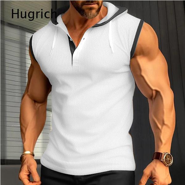 Tank Top Muscle - Белая вафельная сетчатая майка-хенли без рукавов